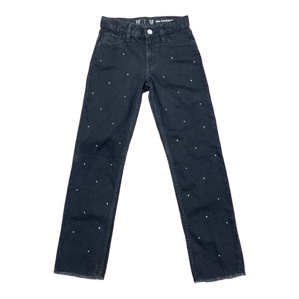 NWT Gap Kids 90s Straight Black Sparkle Jeans Size 12 Slim Raw Hem